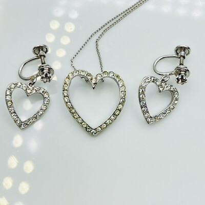 Vintage Sterlingsilber & Strass offenes Ohr Anhänger & Schraub Ohrringe Halskette