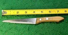Vtg Partial Serrated 4" Paring Knife, W/ Wood Handle, No Maker's Mark