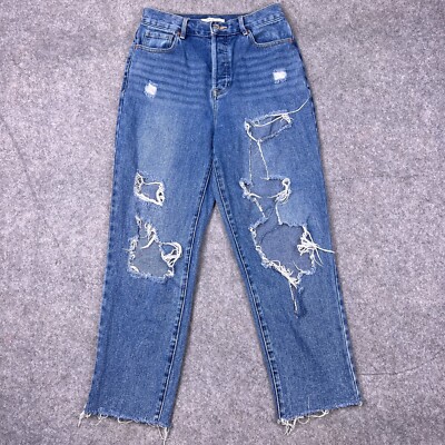 PacSun Jeans Womens 27 Blue High Rise Straight Distressed Raw Hem Button Fly
