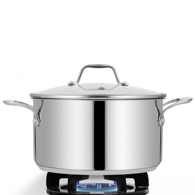 NutriChef 8qt Stainless Steel Round Stockpot with Lid, Easy Clean - Silver