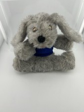 Vintage Puppy Dog Stuffed Plush Grey Shaggy Ears Felt Eyes 1960s