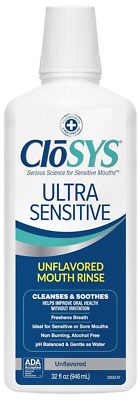 CloSYS Ultra Sensitive Mouthwash, Unflavored Alcohol Free, Dye Free    32 Oz