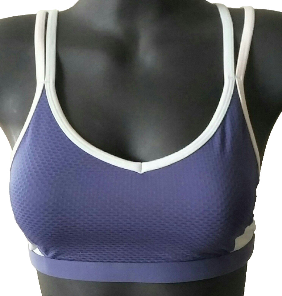 Sports Bra S Women Blue Double Strap Cross Back Lined Pad Pockets Gym Workout