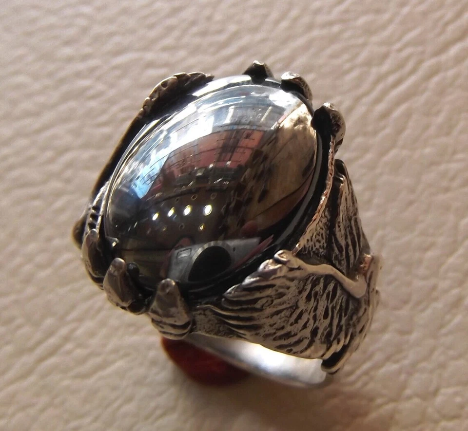 Anel de hematita águia prata 925 masculino pedra preciosa feito à mão joia sinete MR#330 - Imagem 2 de 3