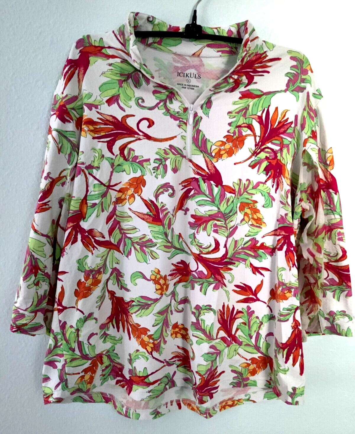 ICIKULS Sun Swim Shirt Top XL Vented Mesh 3/4 Pink Green Print Golf Tennis IBKUL