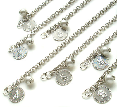 John Wind Mini Sorority Gal Bracelet Silver Coin Pearl Initial Charm  Maximal Art - Main Image