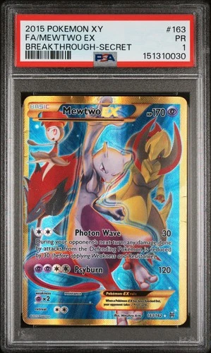 2015 POKEMON XY BREAKTHROUGH SECRET #163 FULL ART/MEWTWO EX PSA 1