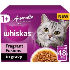 48 x 85g Whiskas 1+ Adult Wet Cat Food Pouches Aromatic Fusion in Gravy 5.28 per kilo