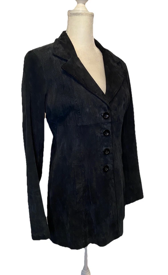Chaqueta Blazer Bebe Vintage Gamuza Negra 100% Cuero Talla S Clásica 4 Botones Foto 3 de 4