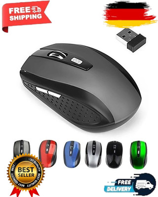 Funk Maus Büro Kabellos Schwarz Grau Rot Blau USB Wireless Mouse Für PC Laptop