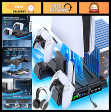 PS5 Stand Cooling Station with Dual Controller Charger, 3-Level Fan - Black