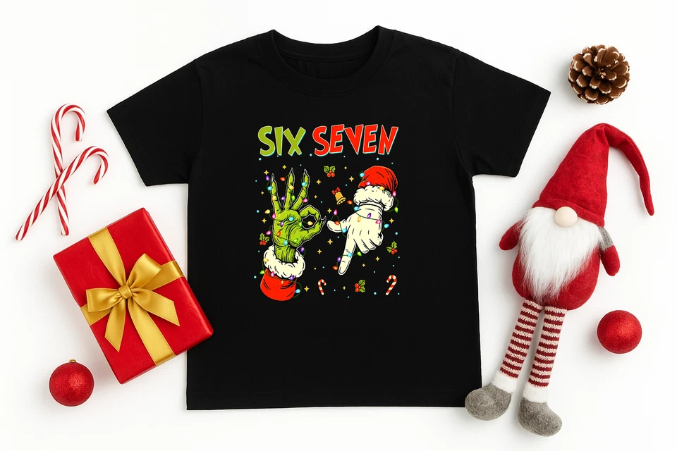 Six Seven X mas Christmas 6 7 T shirt Hoodie Black - Image 2 of 3