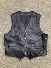 Vintage American Biker Black Leather Vest USA Size XL