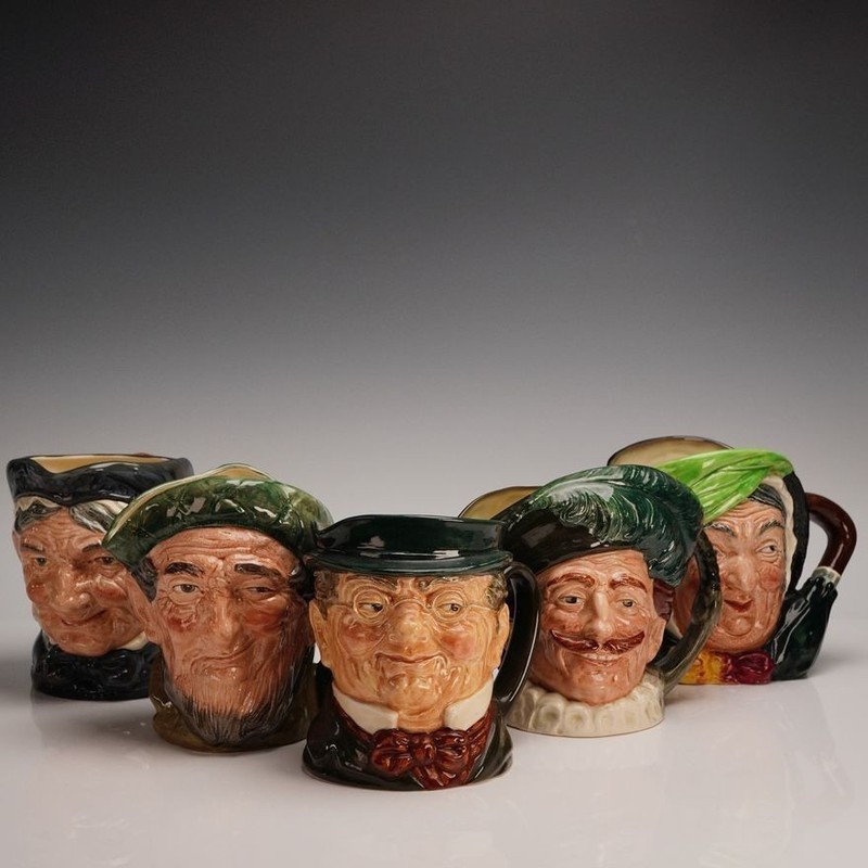 Royal Doulton Large Tobys The Cavalier,Mr. Pickwick,Sairey Gamp, Auld Mac,Granny