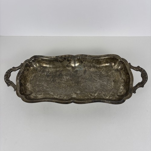 Leonard Silver Plated Serving Tray Etched Footed Handled 14”x5.5” Rectangular - Picture 4 of 9