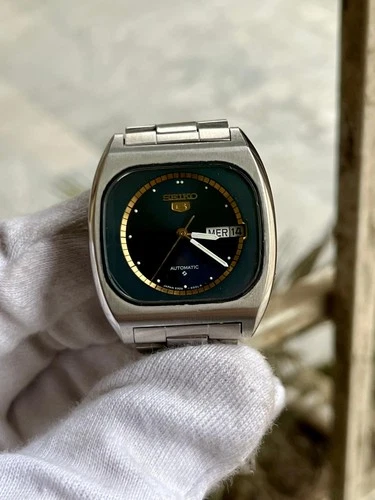 Vintage Seiko 5 Automatic Blue Dial Tv Shape For Mens japan 6309