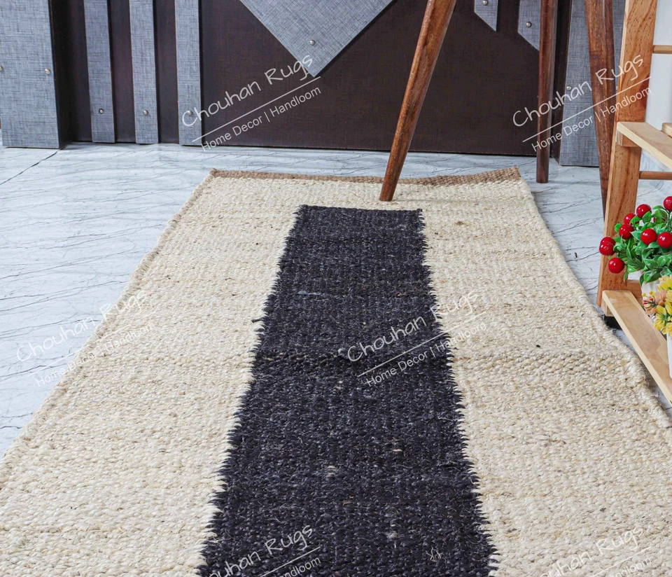 Alfombra de cáñamo acolchada hecha a mano a rayas 2x5,2x6,2x10,2x20 pies alfombra de cáñamo yute corredor Foto 2 de 4