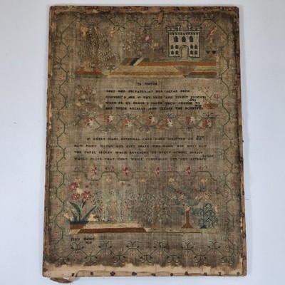 Antique George IV Needlework Sampler By Mary Haines 1828 A/F For Restoration 