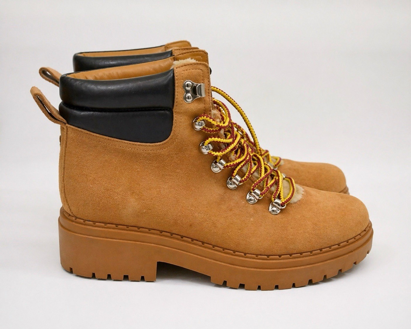 Marc Fisher Ltd Minary Leather Faux Fur Lace-Up Hiking Combat Boots Womens 9M