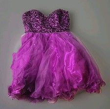 Night Moves Prom dress Purple Sequin Layered Tulle Strapless
