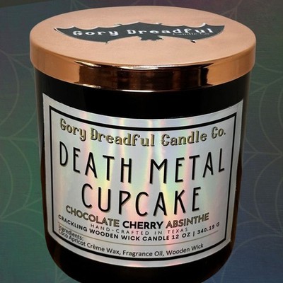 Death Metal Cupcake Crackling Wooden Wick Candle: Chocolate Cherry Absinthe
