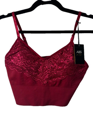 NEW ABS by Allen Schwartz Seamless Bra W/ Lace Size L Bralette Red $28 D50