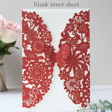50 PCS Red Laser Cut Lace Flora Wedding Invitations with Butterfly & Envelopes