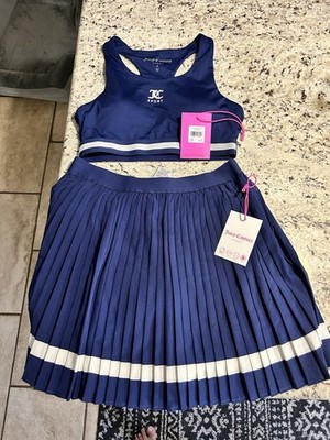 Juicy Couture Sport 2-Piece Tennis Set M Blue/White Striped Bra & Skirt