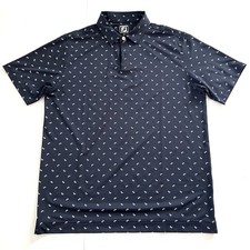 FootJoy Golf Polo Shirt Mens LG Navy Blue Whales Performance Stretch Casual