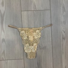Vintage Victoria's Secret Gold Floral Lace V-String Thong Panty NWT Y2K Small
