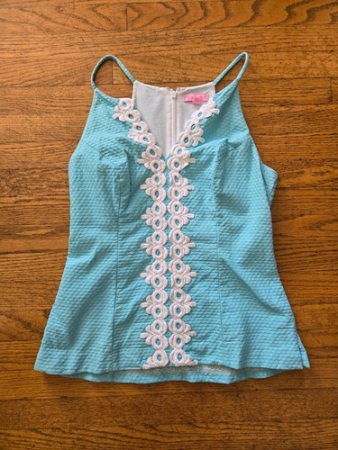 Lilly Pulitzer Magnolia Top Breakwater Blue Lace Cotton Size 4 Halter