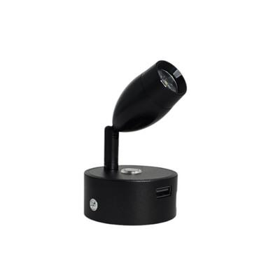 12V LED Reading Light Touch Spotlight USB Caravan Campervan Boat 3W Black Lamp 