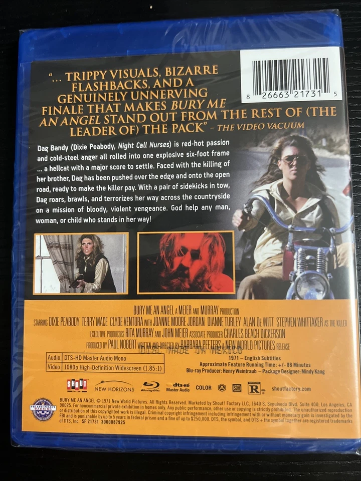 Bury Me an Angel (Blu-ray, 1971) Dixie Peabody Shout Factory Limited Edition - Image 2 of 2