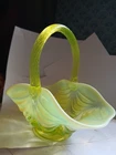 STUNNING Fenton GLOWING Vaseline Opalescent Basket 8" Fenton Circa 1959-1960