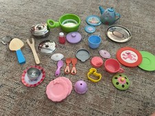 Play Food Pretend Kitchen Toys Lot Food Dishes Metal Pans Pots Utensils Tools