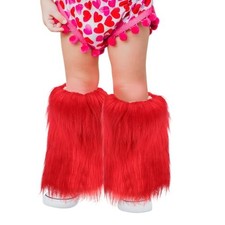 Kids Girls Fuzzy Faux Fur Leg Warmers Boots Shoes Cuff Cover Winter Warm Red