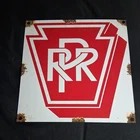 Vintage Pennsylvania Railroad Railway Train Porcelain Enameled Metal Sign USED