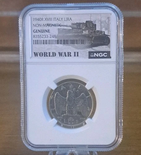 1940-R XVIII Italy Lira World War II Non-Magnetic Coin NGC  Certified Genuine