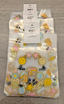 Lot of 3 Party Zipper Bags   Gold Trim ABC Smiley Peace Love Design (20 each)