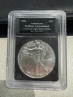 2020 S$1 Authenticated Uncirculated American Eagle Silver Dollar Bradford Ex.