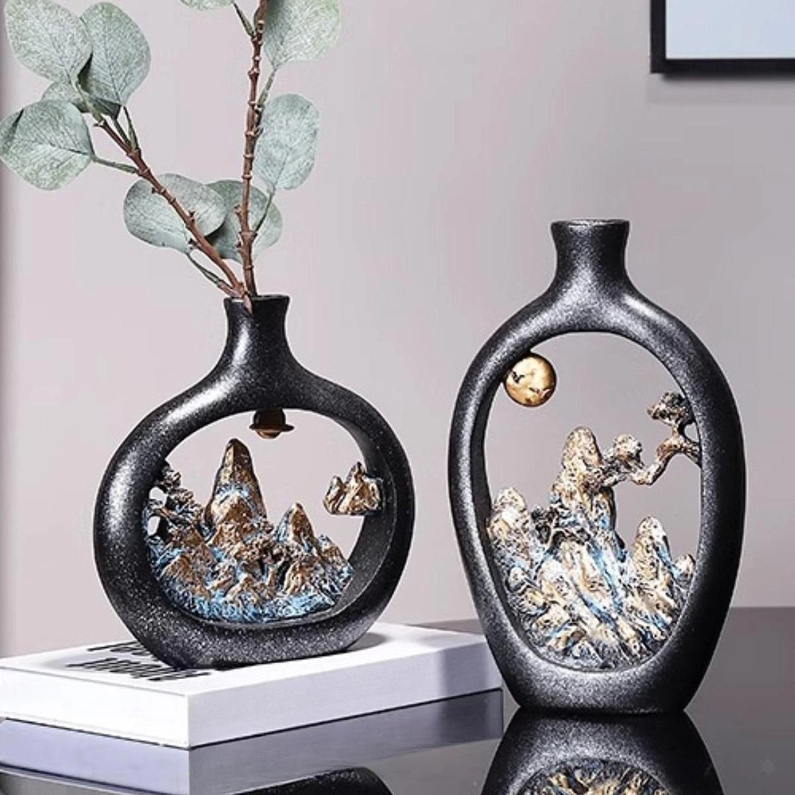 Chinese Art Vase Hollow Mountain Design Dried Flowers Vase Elegant Multipurpose