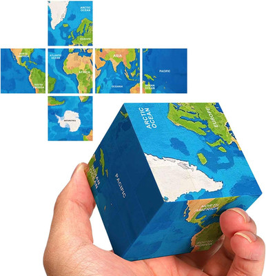 World Map 3D Cube Educational Toy, Geography Learning Puzzle, 6 Continents and O