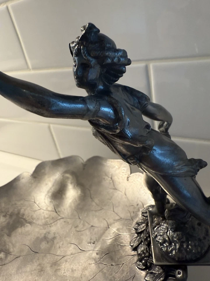 Meriden Calling Card Tray with Mercury Bird Ring Figural Quadruple Silverplate - Image 4 of 4