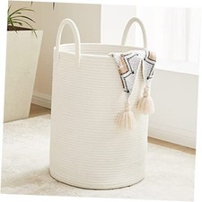 White Woven Rope Laundry Basket, 58L Tall Laundry Basket for Tall 58L Beige