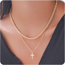 Cross Necklace for Women Girls Trendy  Dainty 14K Gold Silver Plated Minimalist C