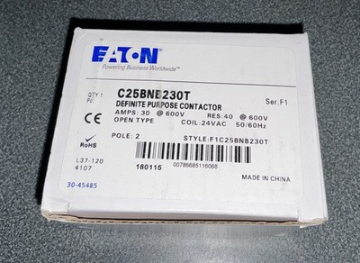 Eaton C25BNB230T Definite Purpose Contactor Non-Reversing 2P 30A 24V 50/60Hz B