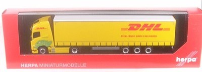 Volvo FH GL XL Electric Lowlinergardinenplanen-Sattelzug DHL 1:87 Herpa