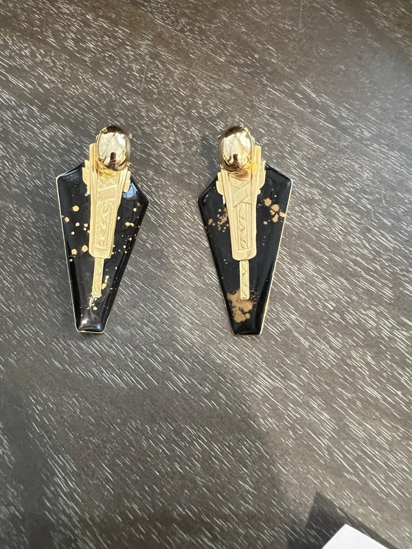 MOULIN ROUGE SIGNED  ENAMEL DESIGNER TWO TONE EARRINGS
