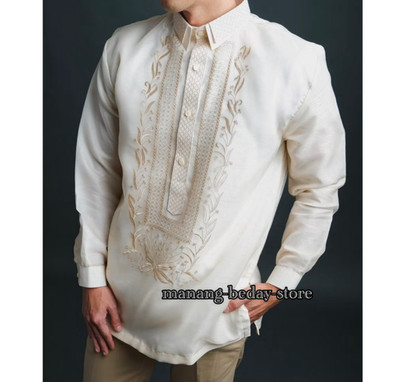 Barong Tagalog for Men Pina Organza w/ Lining Centinnial Design Beige Cream