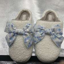 MIA Women's White And Blue Bow Slippers 10